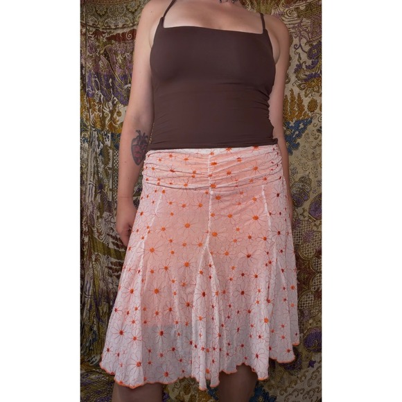 Dresses & Skirts - White Orange Floral Embroidered Cutesy Forest Fairy Knee Length Skirt Size M